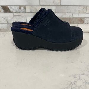 Rocket Dog Navy Blue Suede Platform Wedge Clogs Sherpa Lined Women’s 8 Slip-On